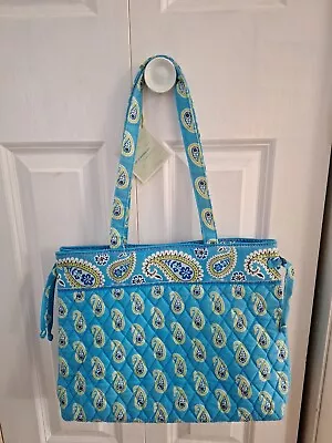 Vera Bradley Bermuda Blue Large Quilted Paisley Double Strap Tote Bag • $22.39