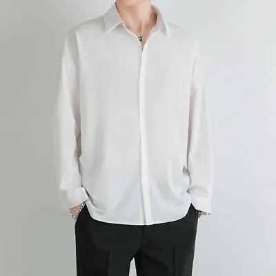 Men's Fashion Ice-Silk Thin Loose Casual Button-Up Shirt Long Sleeve Summer Tops • $16.27