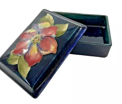 Moorcroft Pottery Cobalt Blue Rectangular Cigarette Trinket Box W Lid Orchid • $95