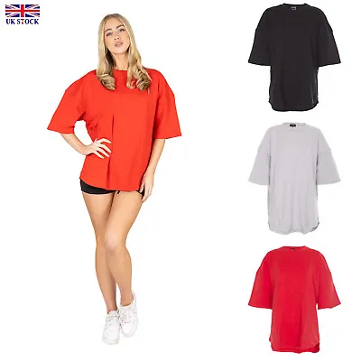 Women's Loose Baggy Oversized T-Shirt Short Sleeve Ladies Pullover Plain Top • £5.99