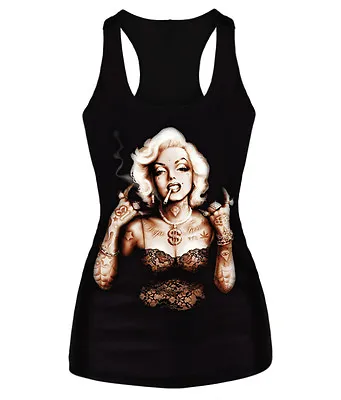 Sexy Tattoo Smoking 3D Marilyn Monroe Black Tank Tops One Size Fits Most. • $10