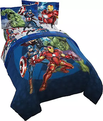 Kids Comforter Sheet Set Marvel Avengers Blue Circle Bed Set Twin Little Boys • $81