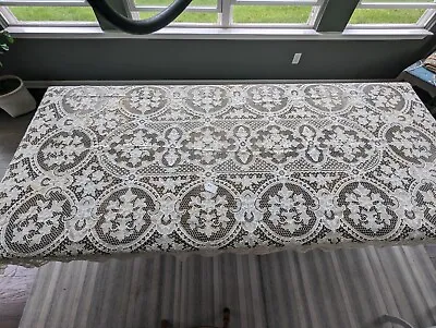 Antique Vintage Edwardian Italian Needle Lace Tablecloth 114  X 62  • $195