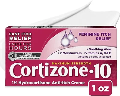 Cortizone 10 Maximum Strength Feminine Itch Cream 1% Hydrocortisone 1 Oz. • $7.78