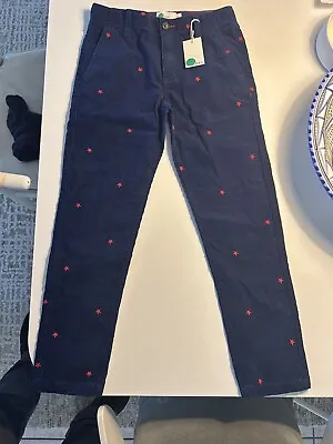 Mini Boden Size 9Y Corduroy Button Pants 100% Cotton Blue Color Red Stars • $15