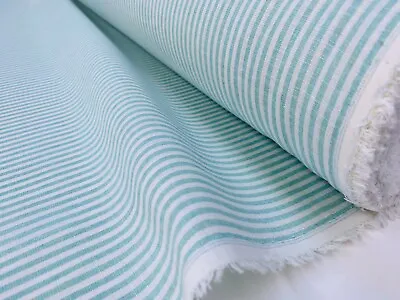 Candy Stripe Linen Fabric Light Cotton Material Ticking White Lines 150cm Wide • £0.99