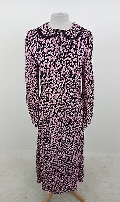 M&S Dress Pink Black Lace Collar Long Sleeve Maxi Dress NEW F2 • £14.99