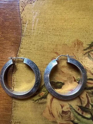 Vintage 925 Sterling Engraved Silver Hoop Snap Earrings Xtra Large • $30