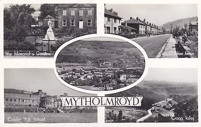 Mytholmroyd.  1961 Lilywhite B&W Multi-view Postcard.  Corner Creasing. Used • £2.50