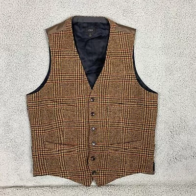 J.Crew Waistcoat Vest Mens Medium Brown Glen Plaid Moon British Wool Tweed Front • $49.99