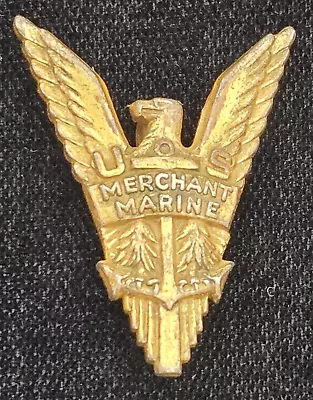 WWII US Merchant Marine Maritime Eagle V Sterling Silver Gold Officer Pinback • $22.95