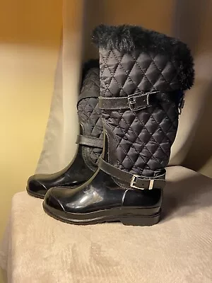 Michael Kors Womens Fulton Black Quilted Mid-Calf Pull-On Rain Boots Size 8 • $45