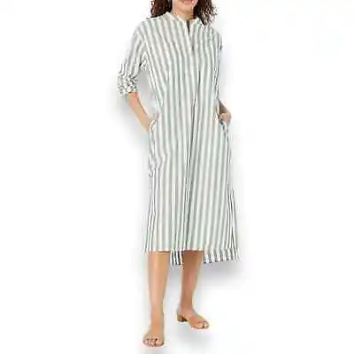 NWT Madewell Zayda Poplin Maxi Shirt Dress In Simply Sage Stripe Size Xxs Green • $27.99