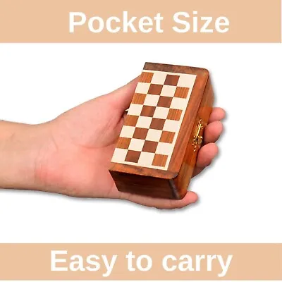 Mini Pocket Wooden Folding Travel Chess Set With Magnetic Board & Chess Pcs 5'' • $27.45