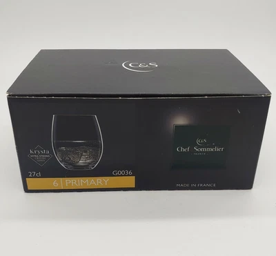 £29.21 • Buy NIB 9 Oz. Chef Sommelier 27cl Crystal Glass Set/6 Primary Glasses G0036 France