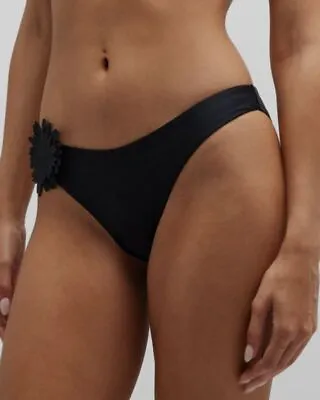 $125 Milly Cabana Women's Black Floral Applique Bikini Bottom Swimwear Size L • $40.38