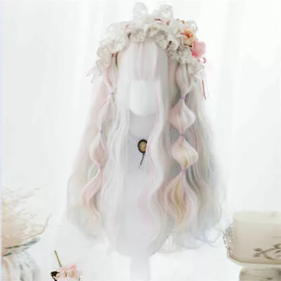 Lolita Long Short Curly Wavy Ombre Bangs Bob Cute Cosplay Wig+Cap Heat Resistant • £23.99