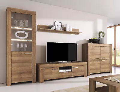 Oak Riviera Living Room Furniture Set SKY Sideboard TVUnit Display Shelf 4Pcs • £545