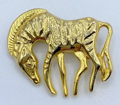 F3-2188 Vintage Brooch Gold Tone Pin 1.5  Animal Zoo Zebra • $4.99