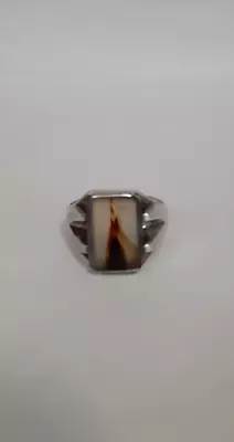 Vintage MEN'S STERLING Tee Pee PICTURE Agate RING SIZE 12.5  • $140