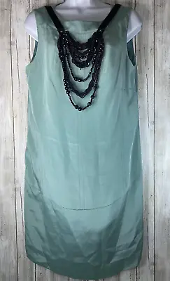 Magaschoni Sleeveless Turquoise Shift Dress With Attached Beading Size Medium • $24.99