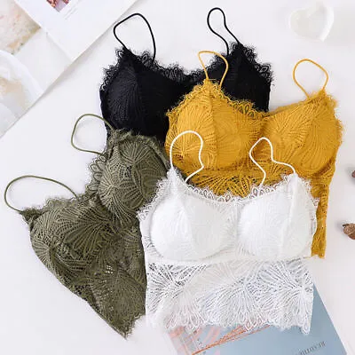 £4.87 • Buy Womens Strappy Lace Floral Bralette Padded Bra Bustier Crop Top Cami Vest Tank