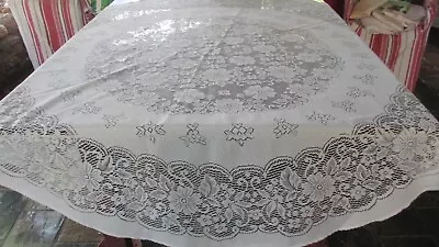 Vintage Cream Polyester Lace  Round Tablecloth 172cms Vgc • $19