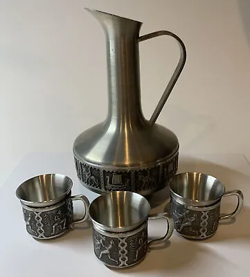 Vintage Snorre Norsk Tinn Pewter Pitcher Bud Vase Viking Ships & Horsemen 6.5  • $34.99