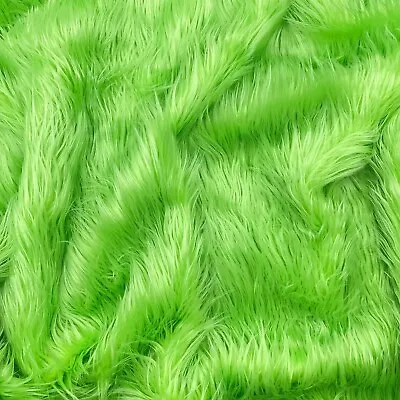 Lime Green Mohair Shaggy Faux Fur Fabric By The Yard ( Long Pile ) 60  Wide • $32.99