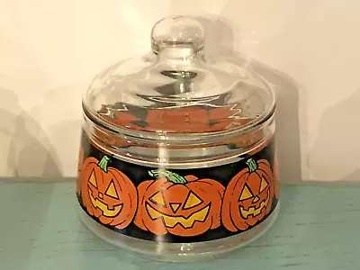 Vintage Halloween Jack O Lantern Glass Covered Candy Bowl Dish Indiana • $22.49