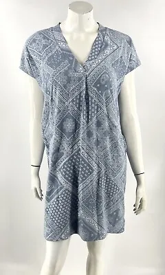 J Jill Dress Size Medium Petite Blue Bandanna Print Pockets V Neck Shift • $24