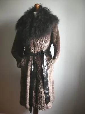 M&S FAUX FUR COAT Mongolian Collar 10 Retro Belt Penny Lane Per Una Speziale • $155.56