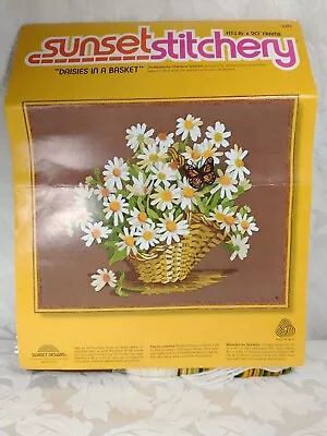 Vtg Sunset Stitchery Daisies In Basket 16 X 20 Embroidery Kit New Open Box-1977 • $12.99