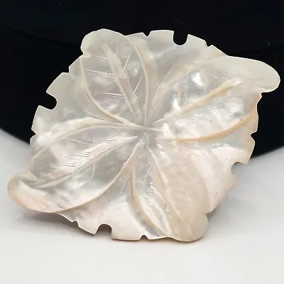 Antique Handcarved Shell Brooch MOP Mother Of Pearl C Clasp Clover Leaf • $14