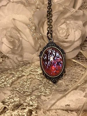 MEXICAN FIRE Opal LARGE Purple DRAGONS BREATH Necklace Pendant WEDDING Bronze • $32