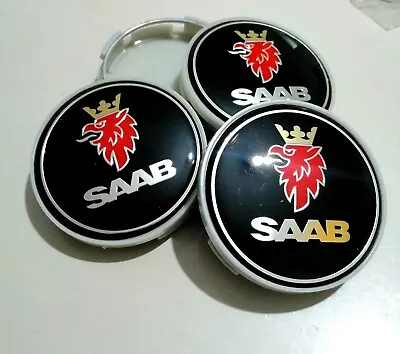 SAAB CENTRE HUB CAPS BLACK STYLE  ALLOY WHEELS X 4 SET 63mm 9-3 93 95 900 9-5 • $10.89