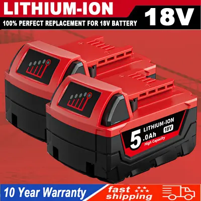2X For Milwaukee M18B 48-11-1860 5.0 AH Extended Capacity Lithium Battery 18Volt • $43.92