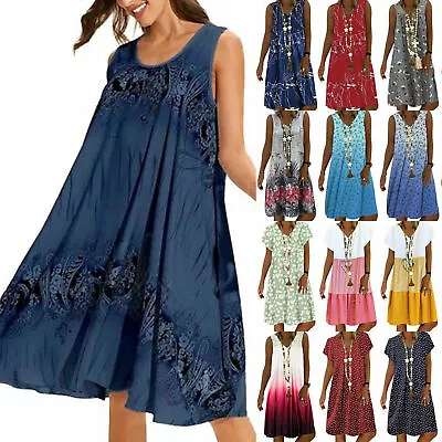 $19.56 • Buy Ladies Womens Loose Sleeveless Tank Dress Summer Beach Boho Sundress Plus Size