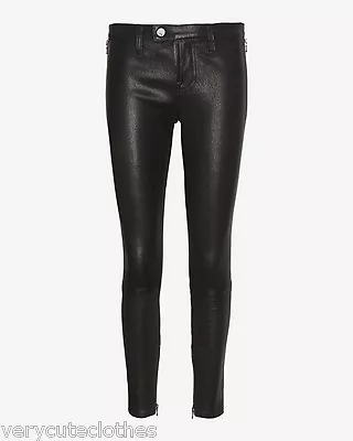 J Brand Leather Jeans Black Noir Mid-rise Skinny Ankle Zip Size 26 $1025 CUTE • $849