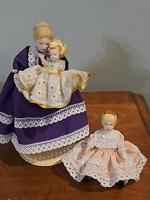 3VTG Artisan? Dollhouse Miniature Porcelain Victorian Lady & Girls Posable Dolls • $35
