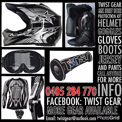 Kids Peewee Black Dirt Bike Sprock Helmet Goggle Gloves Jersey Pants Boots Kit • $499