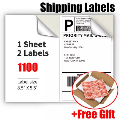 1000 Shipping Labels 8.5 X 5.5 Half Sheets Blank Self Adhesive 2 Per Sheet +100 • $32.99