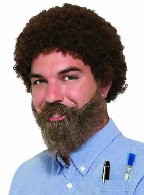 80s Man Ross Costume Wig Beard Moustache Set Bob Brown Curly Hair Artist Painter • $16.95