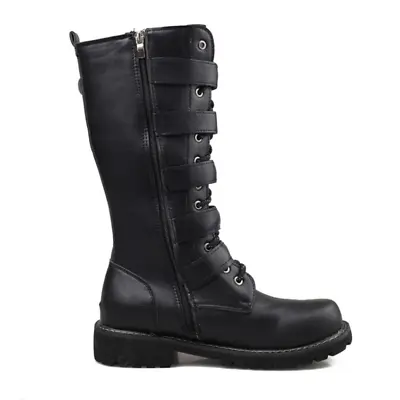 Mens Outdoor Leather Motorcycle Boots Calf Military Boots Gothic Belt Punk Boot • $53.98