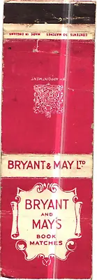 Bryant And May's Book Matches Bryant And May Ltd. Vintage Matchbook Cover • $9.99