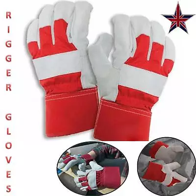 10 Pairs Canadian Rigger Safety Work Gloves Leather Gauntlet Heavy Duty Tough • £11.49