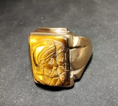 Antique 10K Gold Carved Tiger’s Eye Trojan Soldiers Double Cameo Ring S 7.75 • $165