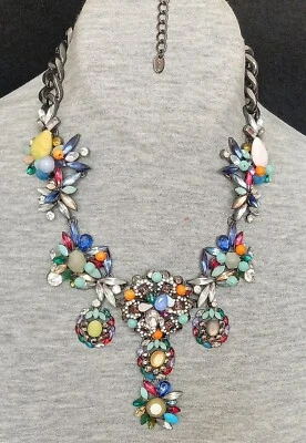 $12.19 • Buy Stunning  Zara  Heavy Statement Necklace With Multicolour Plastic Stones  (n9)