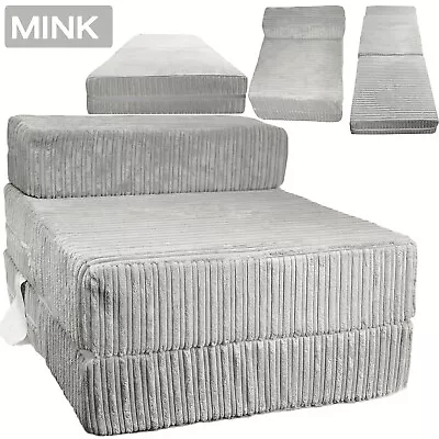 Mink Jumbo Cord Single Chair Sofa Z Bed Seat Foam Fold Out Futon Guest • £44.99