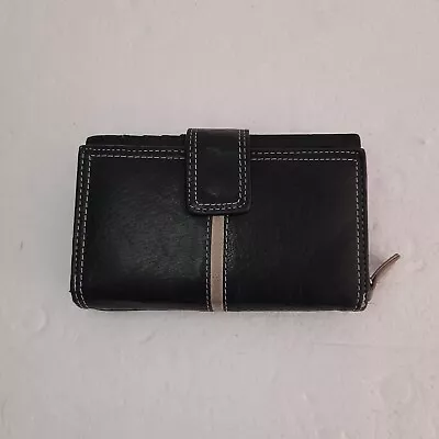 Fabretti Ladies Wallet/Purse Black Leather Green Detail Multiple Compartments  • £12.99